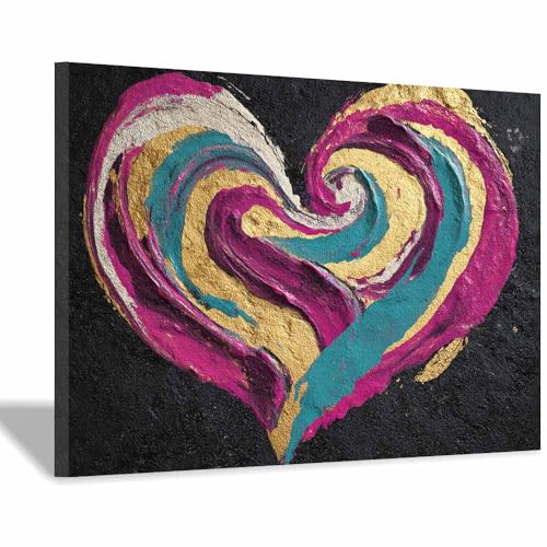 Cœur lumineux artistique : édition dorée haut de gamme sur toile 70x100cm encadrée