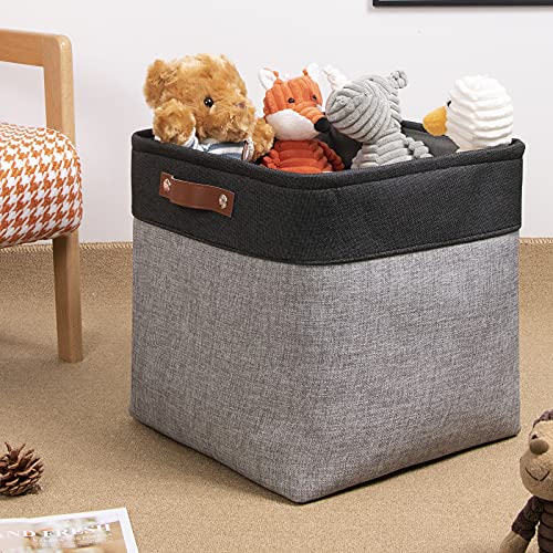 Image of DULLEMELO Cube Basket for Storage, Collapsible Fabric Cube for Organizing, Storage Cube for Closet, Laundry, Nursery, Shelves, Decorative Basket for Gifts Empty (Black&Gray)