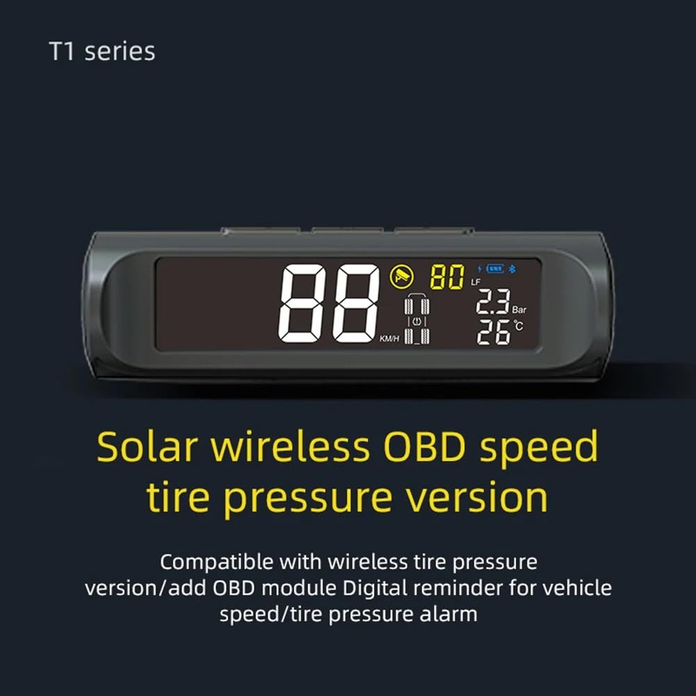 Tpms Pressione dei Pneumatici con Ricarica USB Solare for Auto Wireless Nera con 4 sensori Esterni Accessori for Veicoli Pressione Pneumatici
