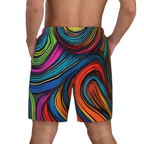 Colorful Lines Art Print Men Stylish Functionality Swim Trunks Breathable Beach Shorts Surfing Gym Fishing4