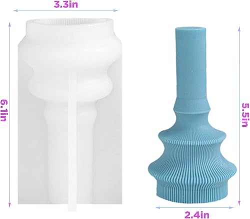 Miniatura 2 de TOPYS Moldes estéticos de pilar a rayas, molde de vela cilíndrica de pilar alto, molde de silicona a rayas abstractas geométricas acanaladas para