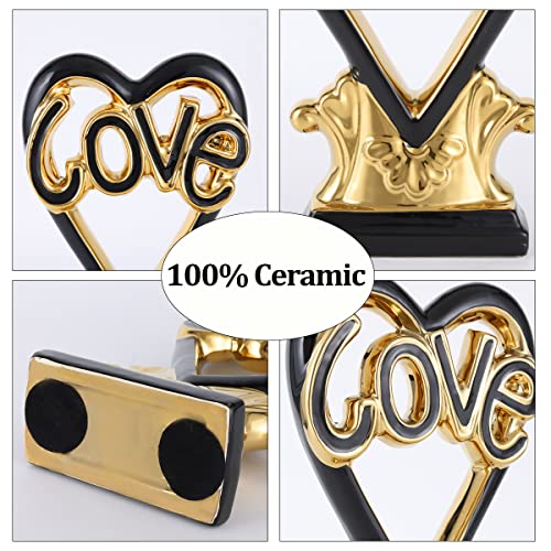 Home Decor Stand Abstract Art Black Gold Ceramic Love Statue Sculpture, Modern Decor Accents Table Centerpieces For Living Room, Bedroom, Entryway, Office, Coffee Table, Dining Table, Shelf, And More #TOP2