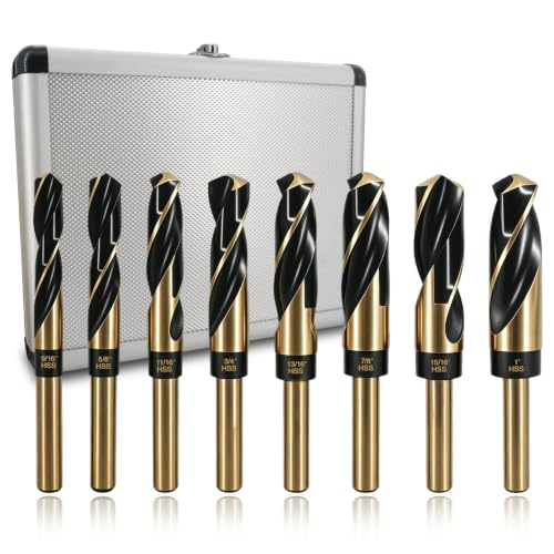 8Pcs M2 HSS Reduced Shank Drill Bit Set 1/2 135Split Point 9/16-1