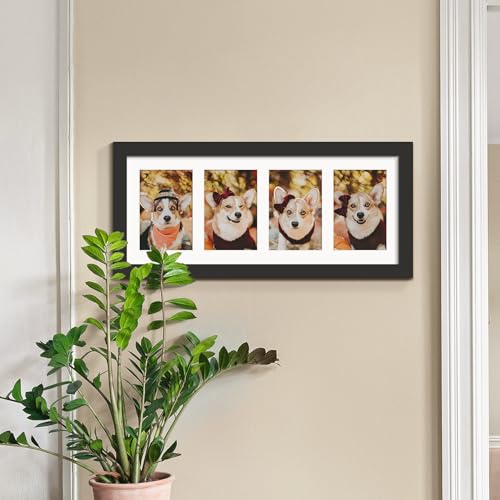 Image of DUENPY 8x20 Collage Picture Frames Display Four 4x6 Picture Collage Wall Decor Wall Hanging or Tabletop Black