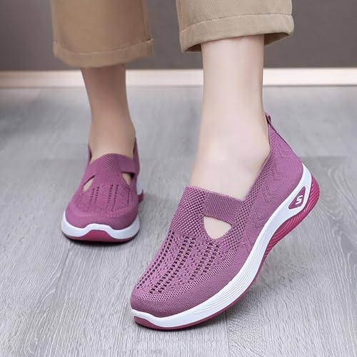 Inspireuplift Shoes for Women, Summer Breathable Non-Slip Soft Sole Elderly Shoes, Wide Width Woven Orthopedic Arch Support Slip On Walking Sneaker4