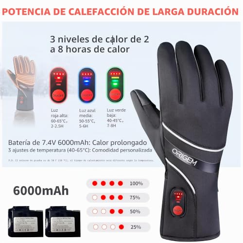 Miniatura 3 de Origem Guantes Calentados Para Hombres Y Mujeres Ultrafino, Guantes Calefactables Moto Con 7.4v 6000mah Batería Recargable, Resistente Al Agua Y Antideslizante, Táctil, Al Aire Libre Esquí Senderismo