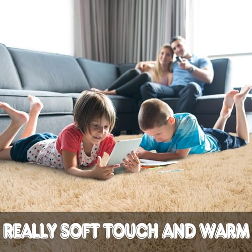 KING DARE Area Rug for Bedroom Beige Rugs, 5x7 Fluffy Soft Shaggy Plush Fuzzy Furry Floor Carpet Washable Non-Slip Modern Rugs for Living Room Dorm Girls Boys Room Aesthetic Decor