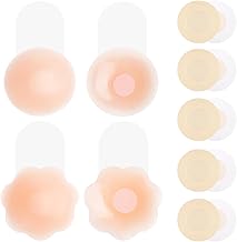 Kiiwah 2 Paia Silicone Adesivo Reggiseno Push Up e 5 Paia Traspirante Copricapezzolo, Riutilizzabile Reggiseno Adesivo Invisibile Adesivi Seno, Senza Spalline Copricapezzolo