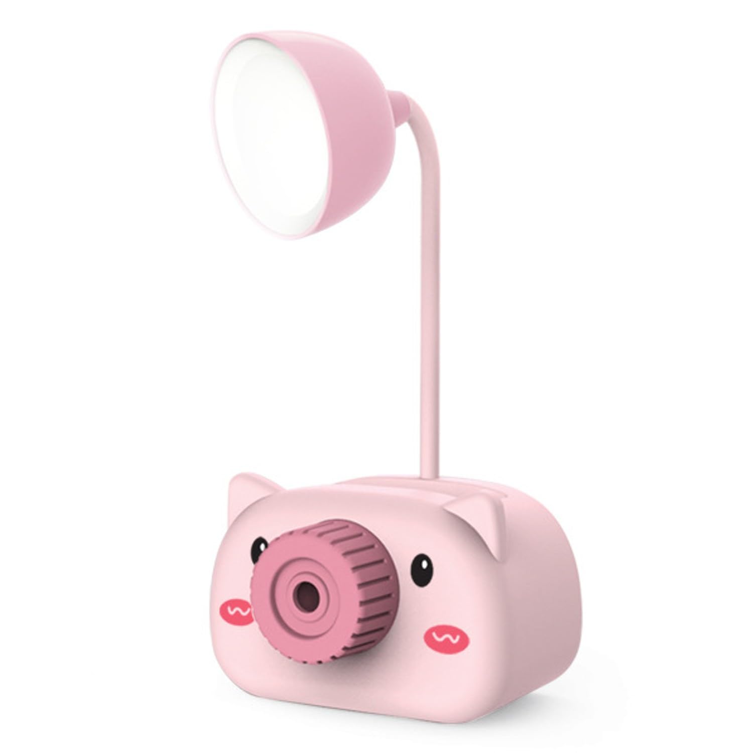 TLISMI Cute Piggy Animal Styled Rechargeable LED Table Lamp with Pencil Sharpener & Pen Holder Camera Design Bedside Study Desk Light Eye Protection Lighting Night Lamp for Home, Office (Random Color)-image-37