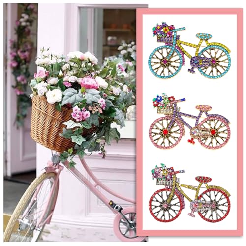 Image of Ymapinc Bicycle Rhinestone Brooch for Women, Colorful Crystal Pin, Fashion Decorative Safety Brooch for Crafts Wedding