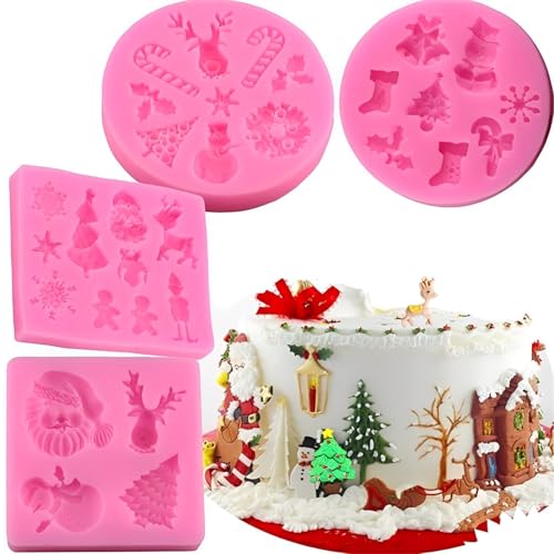 Set di Stampi per Fondente in Silicone: Il set contiene 4 diversi tipi di stampi per caramelle in silicone morbido per Natale, inclusi diversi modelli carini e forme diverse sono sufficienti per soddisfare le tue diverse esigenze. Puoi facilmente fare cioccolatini, caramelle e gelatine di varie forme e modelli e divertirti a cuocere con la famiglia e gli amici