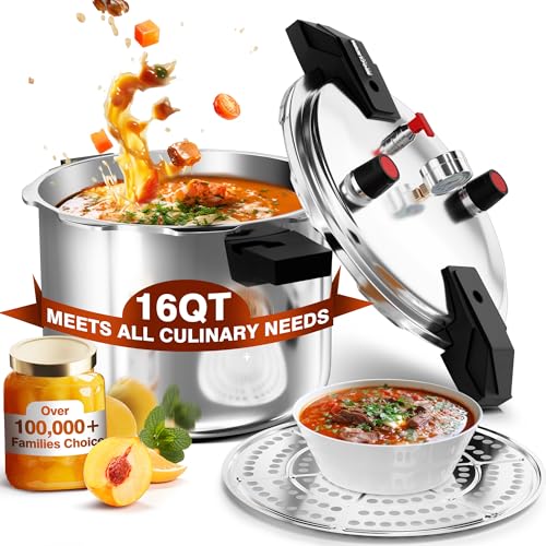 Wantjoin 16 Quart Pressure Canner & Cooker | Commercial Aluminum Canner | Induction Compatible | Pressure Gauge & Pressure Regulator | Multi Pressure Levels& Easy Locking | Silver, WZ-DB16 |