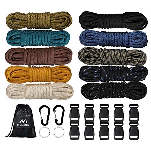 MONOBIN 550 Paracord Combo Kit Paracord Bracelet Crafting Kits with Buckles, Carabiner and Key Rings for Making Paracord Bracelets, Dog Collars, Lanyards (Late Autumn)