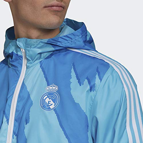 adidas Men's Real Madrid Windbreaker (X-Large) Bright Cyan