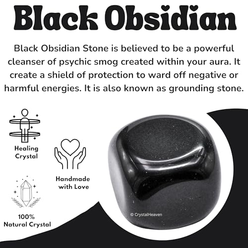 Image of Certified Black Obsidian Crystal Healing Tumbled Stone, Natural Polished Crystals for DIY Crafts, Manifestation, Meditation, Pooja Feng Shui and Reiki Healing (30 Grams)