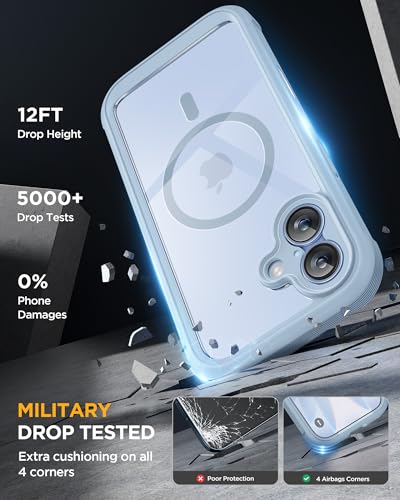 Image of Miracase for iPhone 17 Case 6.3'', Full-Body Military Grade Drop Protection Outdoor Phone case with Built-in Glass Screen &Camera Control,Easy Installation,No Gap,Compatible with MagSafe,Light Blue