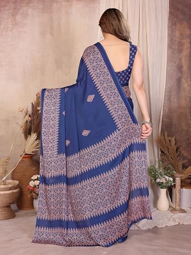 Image of Amazon Brand - Tavasya Womens Blocked Printed Daily Wear Chiffon Georgette Saree With Blouse With Blouse