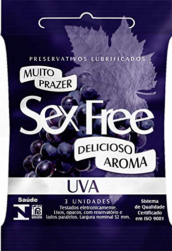 Preservativo Lubrificado Sex Free Uva Com 3 unidades