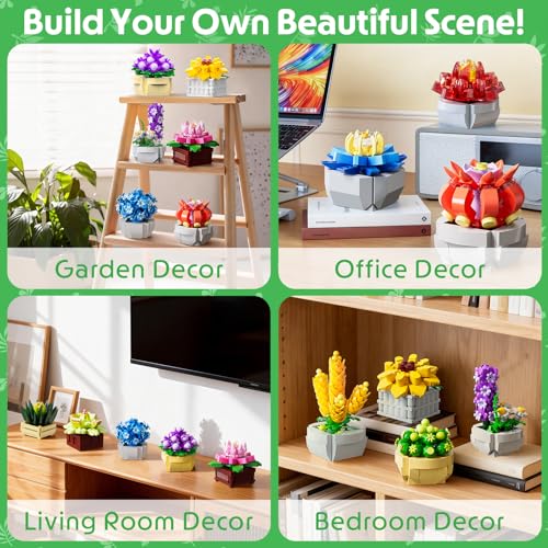 QiqoPoyee 12 Pack Party Favors Succulents Botanical Flowers Building Set - image 6