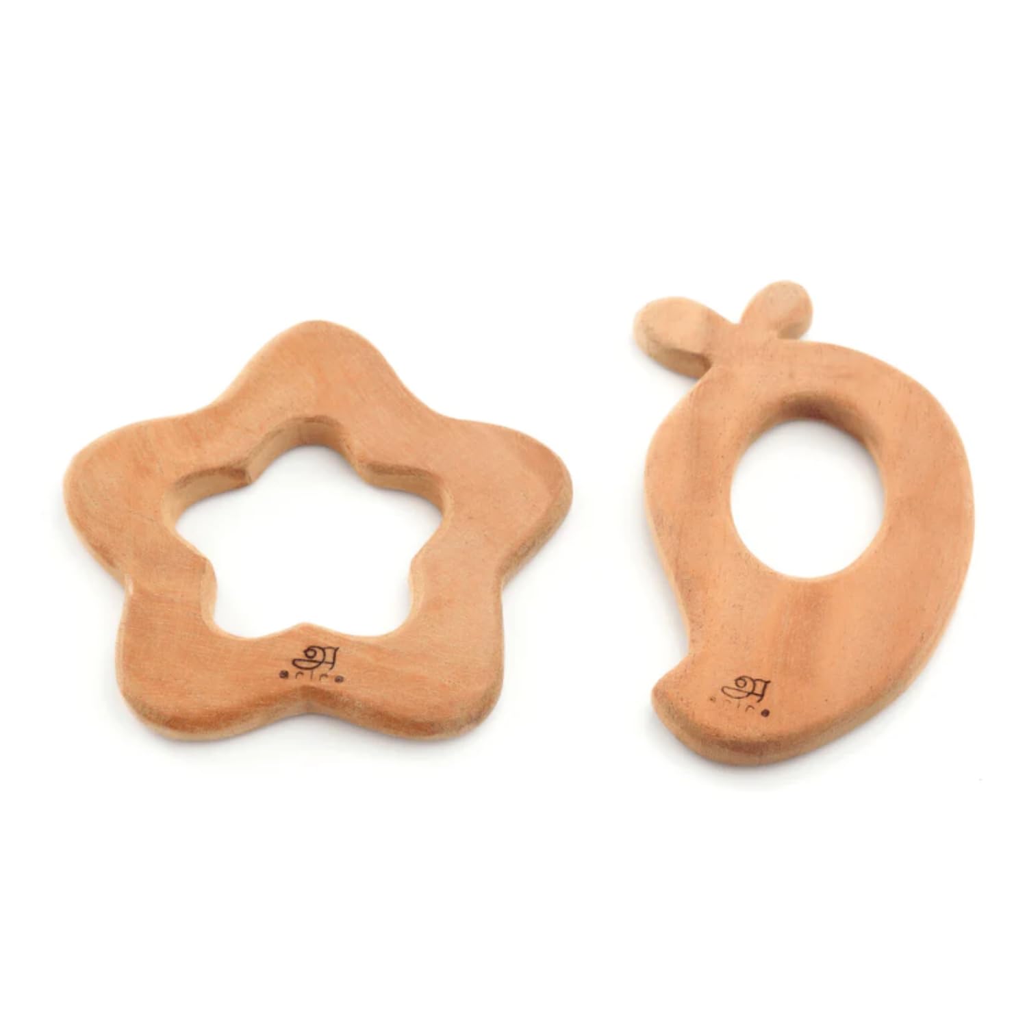 AriroHandmade Wooden Teethers Shaped As Mango And Star For Baby Boy & Girl | Hand-Crafted With Organic Neem Wood That Helps Boost Immunity & Aids In Digestion | Easy To Grasp & Chew By Little Once