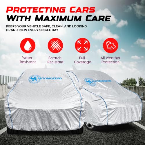 Image of Hyundai Xcent 100% Waterproof Car Cover for All Weather Protection with Mirror & Antena Pocket Inner Cotton Triple Stitched Cover with Adjustable Belt Bottom Elastic to Secure Fit - SRED