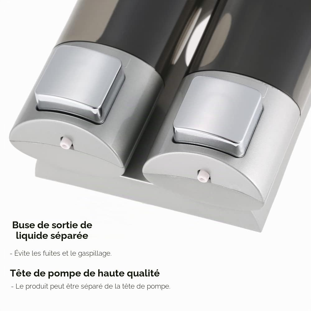 Decdeal 200 ml x 2 Distributeur de savon manuel, montage mural, double distributeur de douche, nettoyant pour les mains, distributeur de lotion, accessoire salle de bain