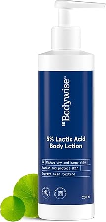 Be Bodywise 5% Lactic Acid Body Lotion for Women | with 5% Lactic Acid, Aloe Vera Extract & CICA Extract | Improves Skin Texture & Reduces Appearance of Strawberry Legs | 200 ml