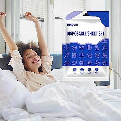 INNOVIO Disposable Bed Sheets for Travel, Disposable Bedding Set with 1 Bed Sheet 1 Quilt Cover and 2 Pillowcase, Portable Bedspread for Travel Hotel Camping Overnight Stay