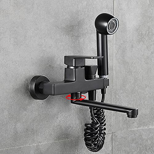 Robinet de baignoire mural noir en laiton avec douchette et pistolet 25cm - 3