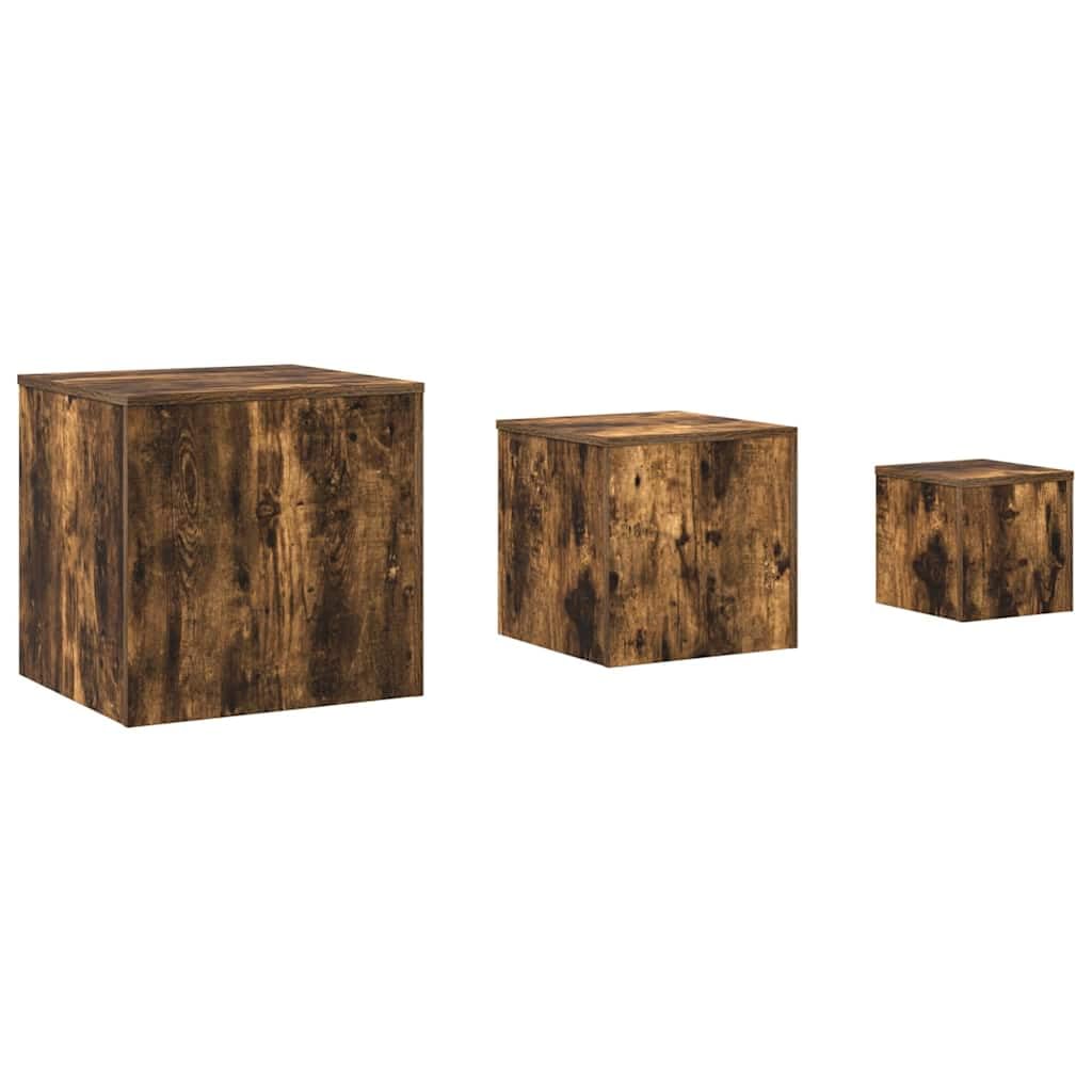 Juego de 3 mesas auxiliares de madera de roble ahumado