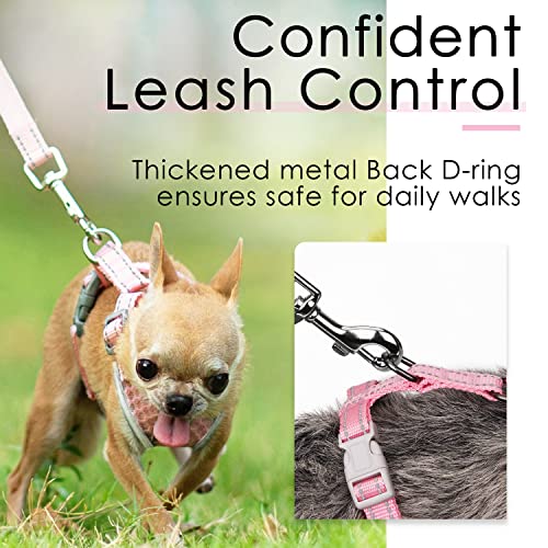ThinkPet Reflective Breathable Soft Air Mesh No Pull Puppy Choke Free Over Head Vest Ventilation Harness Leash Set for Puppy Small Medium Dogs Pink M - Image 4