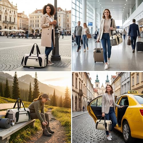 Image of Storite Nylon 50.5cm Travel Duffel Bag for Men & Women with Dry & Wet Pocket, Lightweight Water Resistant Luggage Bag with Shoe Compartment (Cream, 50.5x23x28cm)