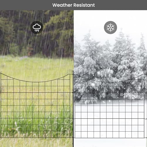 WOLTU Teichzaun Gartenzaun Komplettset, 10 Zaunelemente 11 Befestigungsstäbe, Steckzaun Metall, Gitterzaun Unterbogen, Zaun für Hunde, Schwarz