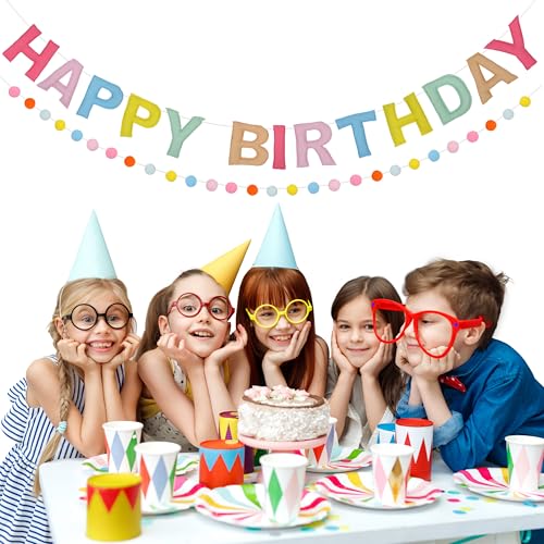 Image of 2-PCS Pre-Strung 3D Felt Happy Birthday Banner,Macaron Birthday Decorations | Reusable,Adjustable Distance,Soft,Max span 10ft,NO Assembly Required,Set up your birthday decorations in just one minute