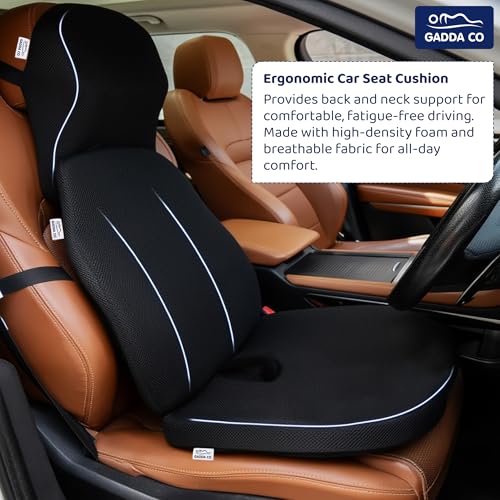 Image of GADDA CO Ultimate Car Comfort Combo | Neck Rest, Lumbar Backrest & Wedge Seat Cushion | Ergonomic 3-in-1 Support for Neck, Back & Hips | Long Drive & Daily Commute | Universal Fit | Mesh Black