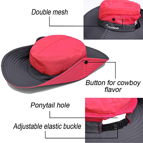 Vicsport Women Sun Hat Wide Brim Bucket Mesh Boonie Cap Outdoor Fishing Hats Uv Protection Light Red #TOP4