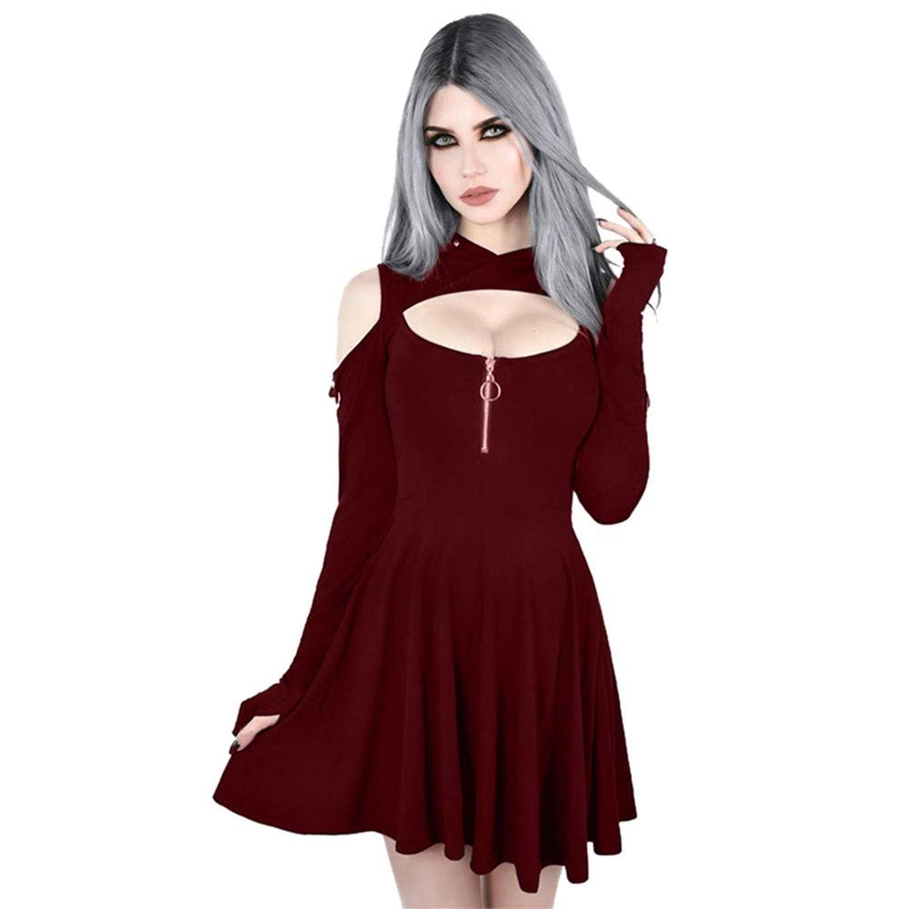Women's Halloween Sexy Gothic Midi Dress Vintage Cold Shoulder Plus Size Swing Mini Dress