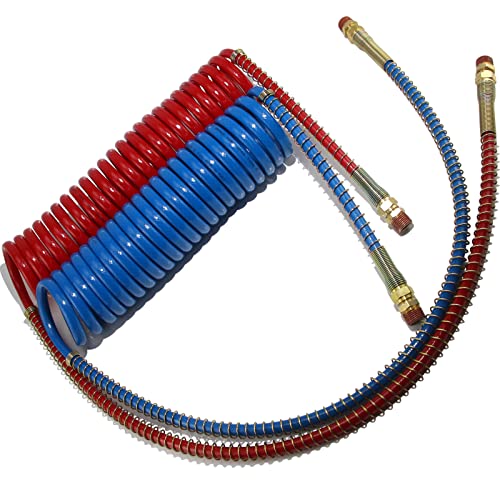 Ibroprat Air Lines For Semi Truck, 15' Coiled Air Brake Hoses With 12" & 40" Leads,Truck Trailer Brake Coil Set Bule And Red #TOP8