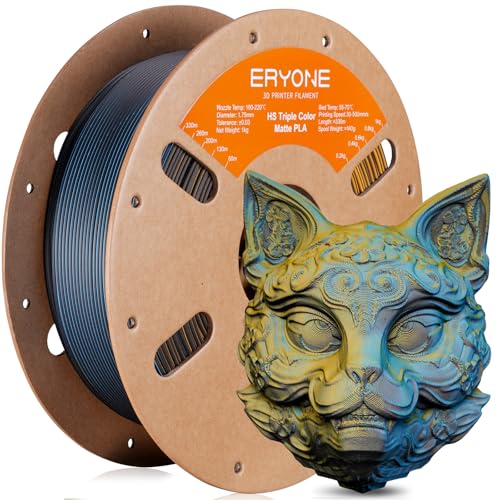 Image of ERYONE Matte Tri Color PLA Filament 3D Printer 1.75mm + /- 0.03mm, Multicolor Filament Tricolor PLA 1KG(2.2lbs) Cardboard Spool, Black & Yellow & Blue