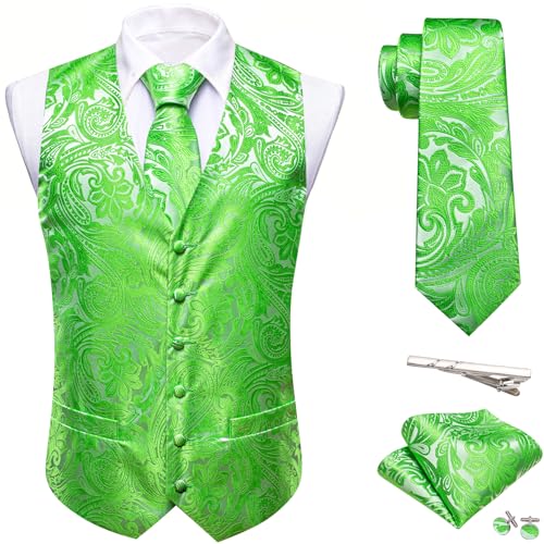 Image of Barry.Wang Men's Suit Vest Tie Bowtie Set Formal Silk Paisley Waistcoat Hanky Cufflinks Lapel Pin Set Wedding Party 7PCS