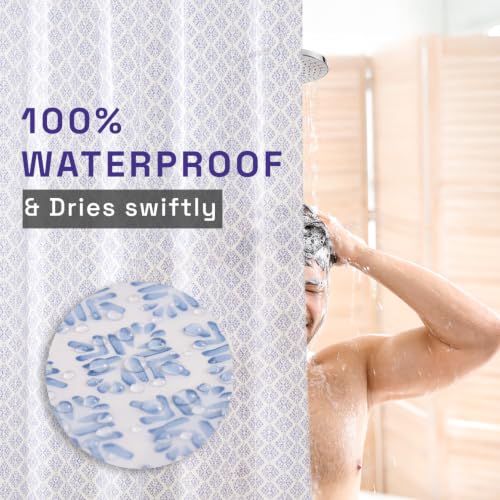 Image of Wakefit PEVA Plastic Printed Shower Curtain 7 Feet | 12 Free Hooks | No Smell, Toxin Free PEVA Plastic | Waterproof Bathroom Curtain | Curtain for Balcony | Height 7ft & Width 6ft | Flake Blue