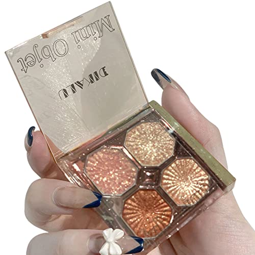 Hoghaki Eyeshadow Palette Makeup, Matte Shimmer 4 Colors, Gemstone Eye Shadow Palette Mattes Glitter, Smokey Cream Powder, Long Lasting Waterproof Colorful Professional Makeup Palette