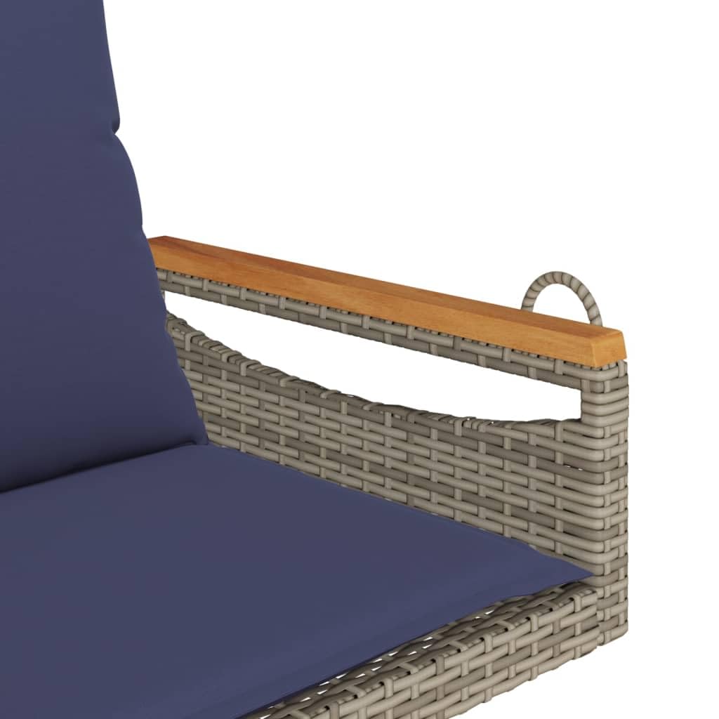 Hamaca colgante con cojín, gris, 63 x 62 x 40 cm, polirratán, resistente a la intemperie, banco balancín para jardín, balcón, terraza, con cómodos cojines y anillos de fijación para