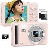 デジカメ 4K 6400万画素 デジタルカメラ 16Xデジタルズーム AFオートフォーカス ウェブカメラ 2.8インチ IPS スクリーン YouTubeカメラ 初心者向け 笑顔検出 誕生日 VLOG 軽量 携帯便利 1200mAh予備バッテリー2個付き32GBMicro SDカード 付属 日本語説明書 ピンク