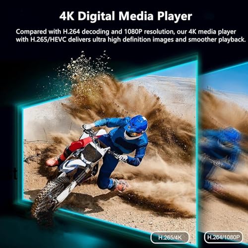 4K HD Digital Media Player, TV MP4 Video Player for USB Drive/Micro SD Card, Digital Signage, Auto Playback, H.265/HEVC, Optical/HDMI/AV Output, Grey