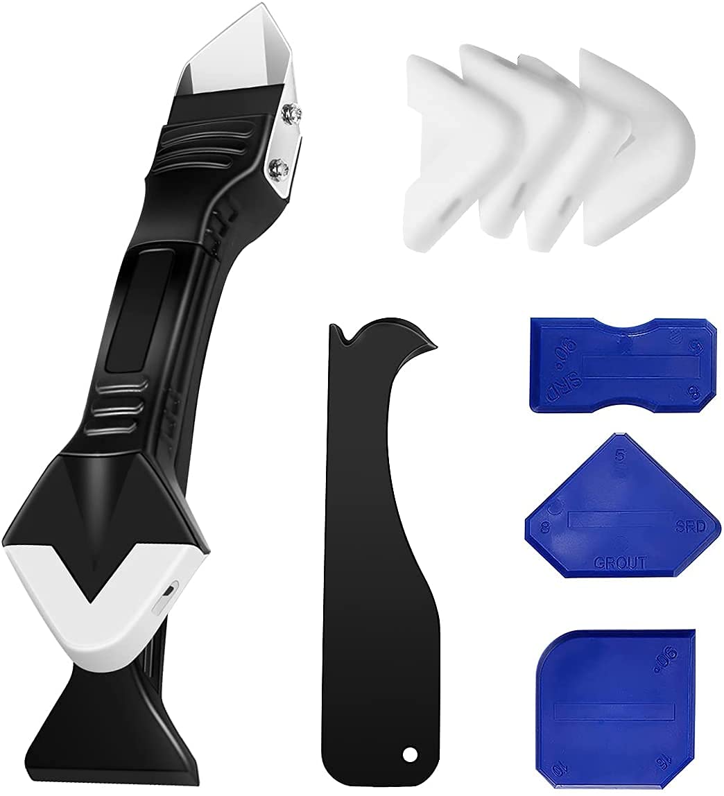 Yimusen 3 in 1 Silicone Caulking Tools, Glue Angle Scraper, Stainless Steelhead Caulk Remover and Sealant Removal Tool for Kitchen Bathroom Window Sink Joint Frames Seals Black Tools