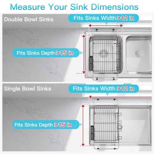 Image of JASIWAY Gray Dish Drying Rack in Sink, Dish Drainer with Utensil Holder