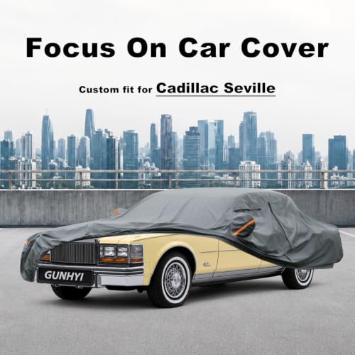Image of GUNHYI Premium Car Cover Custom Fit Cadillac Seville(1986-1991), 16 Layers Heavy Duty Car Cover Waterproof All Weather with Zipper Door for Sun Rain Snow Dust Uv Protection