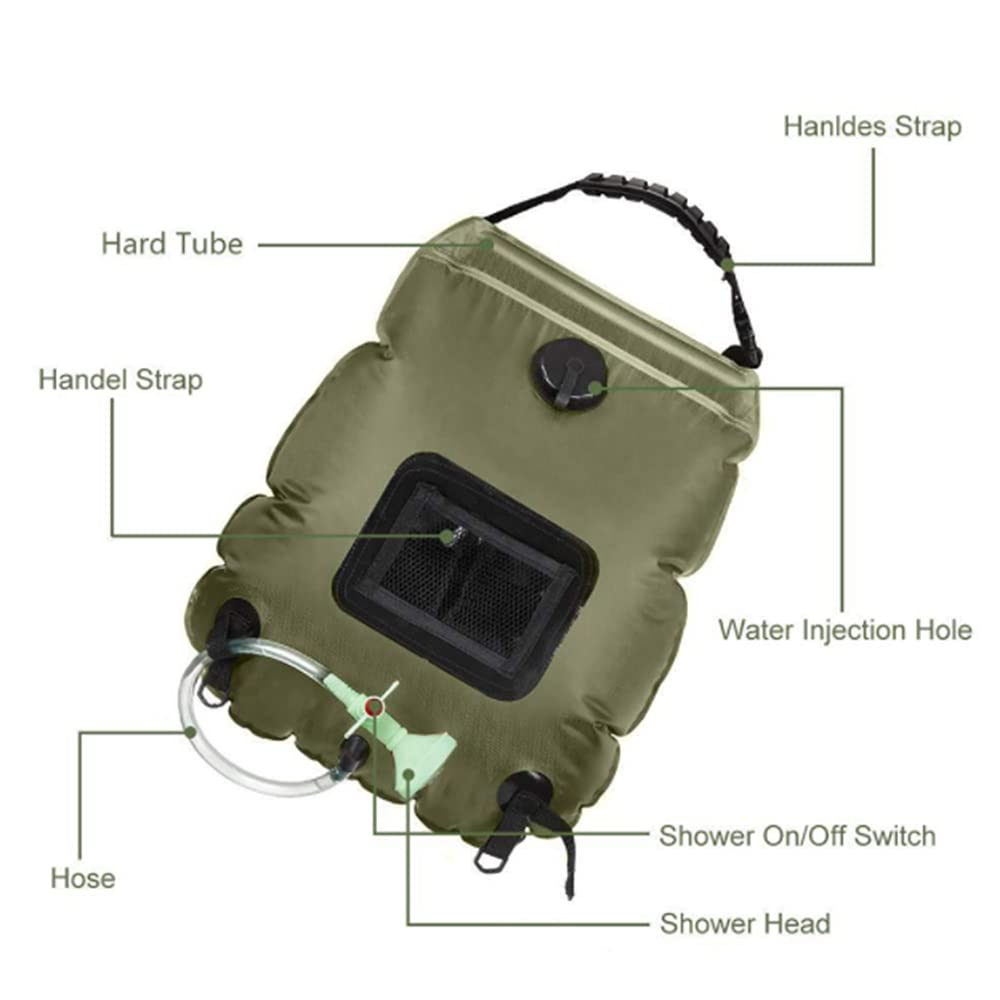 Riloer Bolsa de ducha solar para camping, 20 litros, portátil, bolsa de camping para exteriores, calefacción solar, con control de flujo de agua para camping, viajes, senderismo, escalada, ducha de