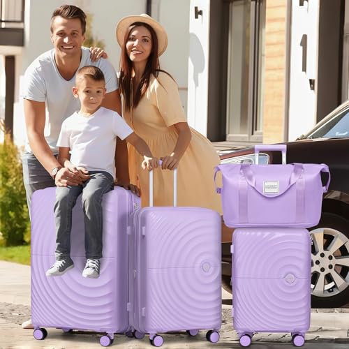 Image of LARVENDER Luggage Sets Carry On 5 Piece Set Suitcase Hardshell Lavender
